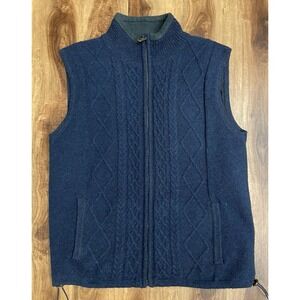 Aran Woollen Mills Sweater Vest Mens M Blue Wool Zip Lined Ireland Fisherman